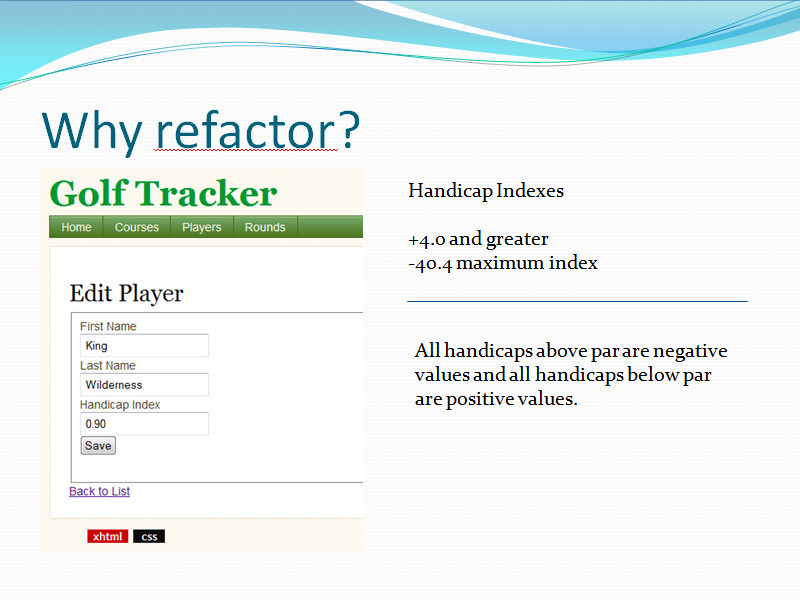 power point slide of player form before refactoring