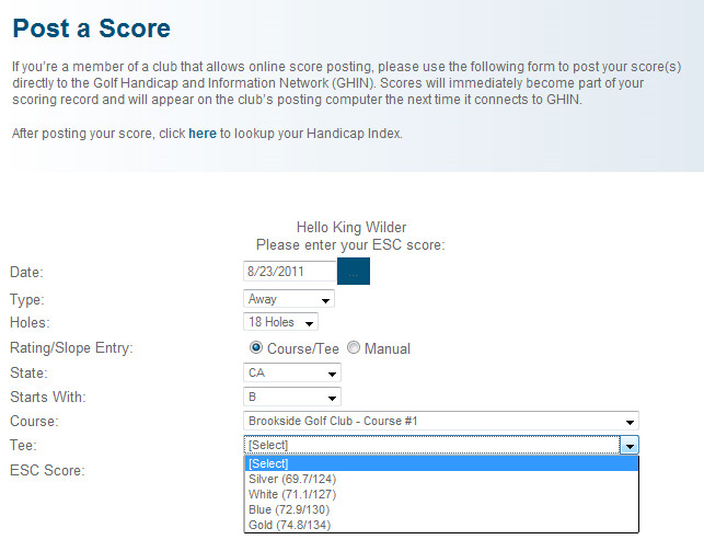 list of tees to post a score