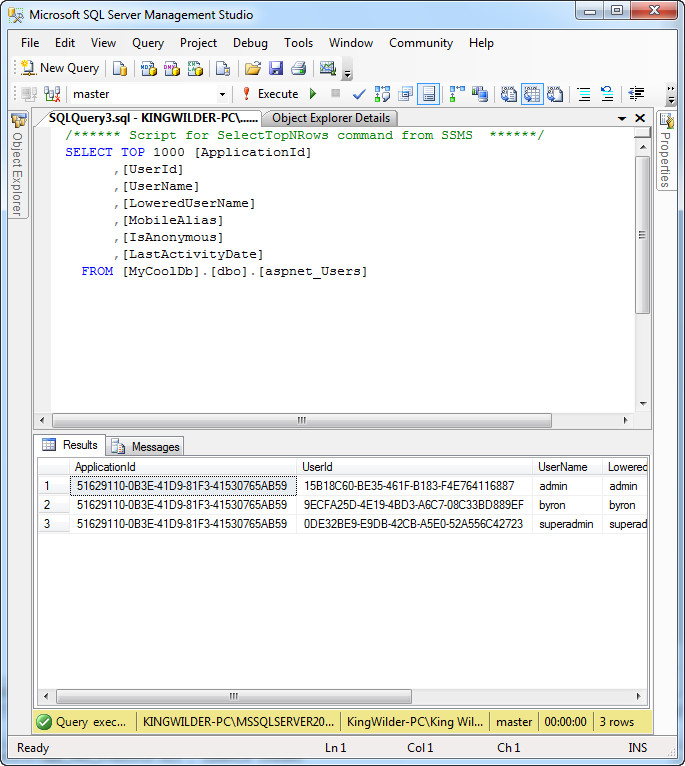 Users table with data